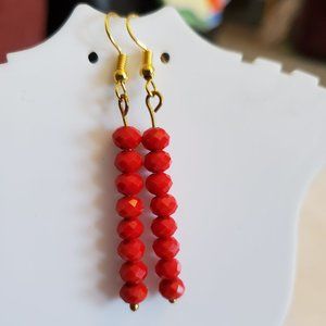 Gold Tone Hook Red Czech Glass Dangle Earrings Tony Alexander Jewelry Artisan